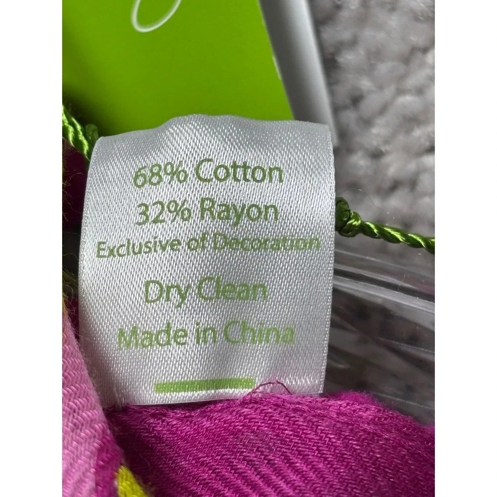 Vera Bradley‎ Palm Fronds Embellished Infinity Scarf Pink Lime Green Pom Pom NWT